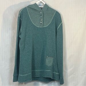 Kuhl Sweatshirt Chianti Fleece Green 1/4 Button Wool Blend Hoodie Pullover XL